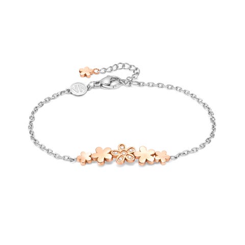 Bracciale misstrendy con fiore e cubic zirconia Bracciale in acciaio anallergico con pietre bianche e simbolo fiore
