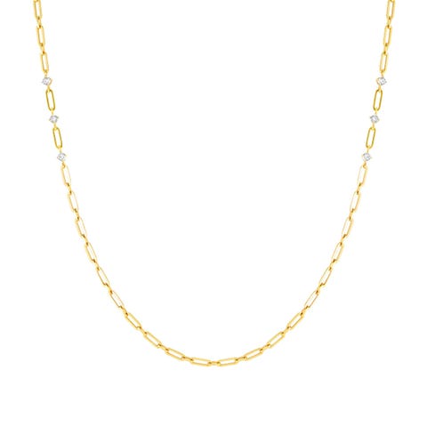 Chainsofstyle long necklace with Cubic Zirconia Necklace in stainless steel with white CZ
