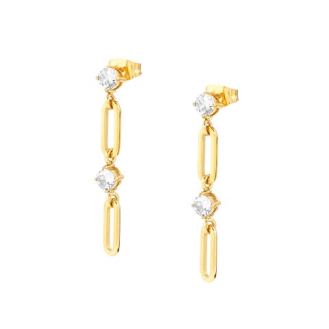 Chainsofstyle drop earrings with CZ Earrings in stainless steel with white Cubic Zirconia