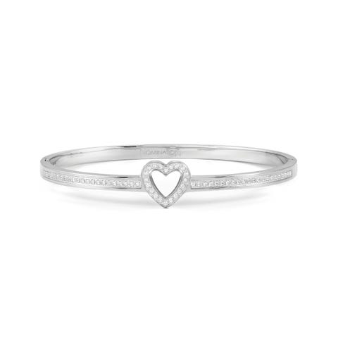 Pretty Bangles bracelet with Heart Stainless steel bracelet with romantic symbol and Cubic Zirconia