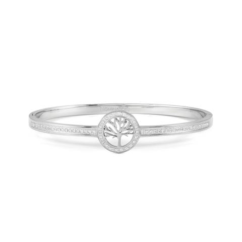 Pretty Bangles bracelet with Tree of Life Rigid bracelet in stainless steel with White Cubic Zirconia