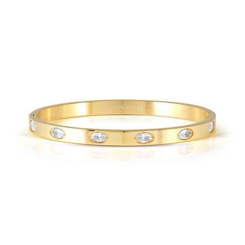 Pretty Bangles rigid bracelet, yellow PVD and coloured stones Stainless steel bracelet with Cubic Zirconia