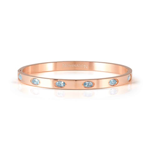 Pretty Bangles rigid bracelet, pink PVD and coloured stones Rigid stainless steel bracelet