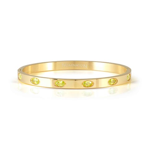 Pretty Bangles rigid bracelet, yellow PVD, Green stones Stainless steel bracelet