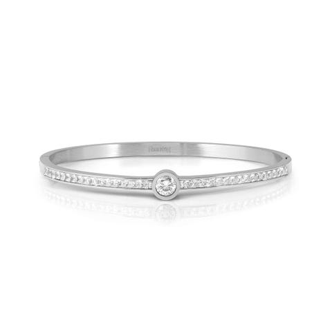 Pretty Bangles stainless steel rigid bracelet, center CZ Rigid stainless steel bracelet, covered with Cubic Zirconia