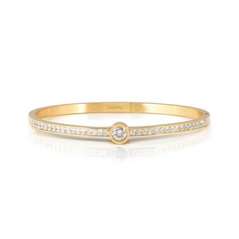 Pretty Bangles rigid bracelet, yellow PVD, central CZ Rigid bracelet in stainless steel