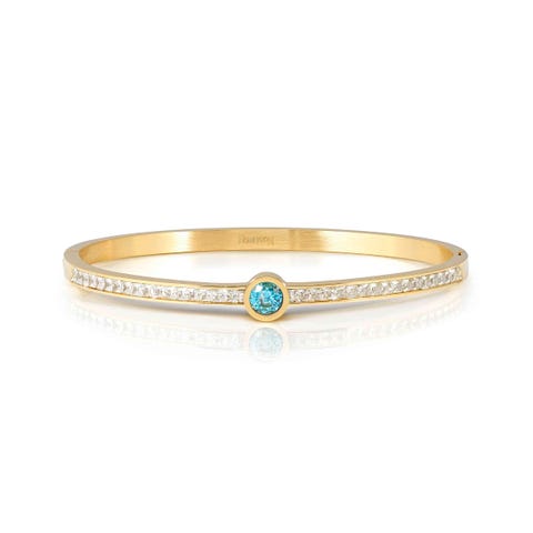 Pretty Bangles rigid bracelet, yellow PVD, Light Blue CZ Rigid stainless steel bracelet