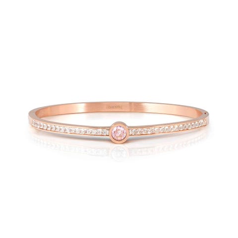Pretty Bangles rigid bracelet, pink PVD, center CZ Rigid bracelet in stainless steel