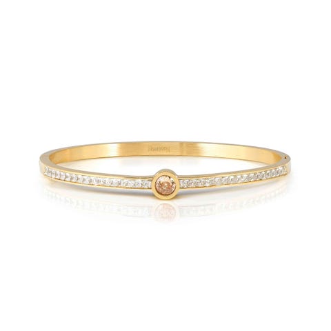 Pretty Bangles rigid bracelet, yellow PVD, Champagne CZ Stainless steel rigid bracelet covered with white Cubic Zirconia