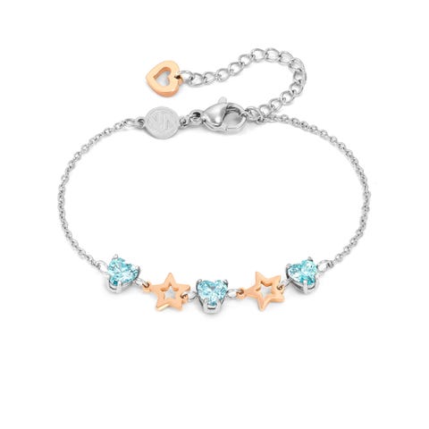 Principessina bracelet, Star Stainless steel bracelet with Light Blue Cubic Zirconia and Star symbols 