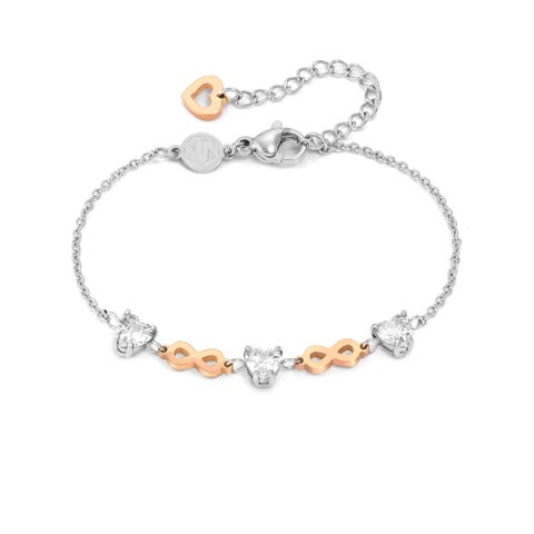 Principessina bracelet, Infinity Stainless steel bracelet with White Cubic Zirconia and Infinity symbols 