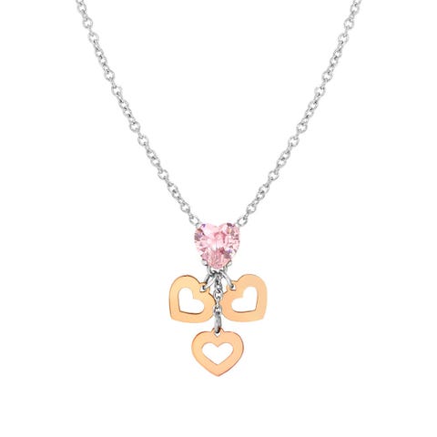 Collar Principessina Corazones Collar en Acero hipoalergénico con Cubic Zirconia y símbolos en PVD rosa