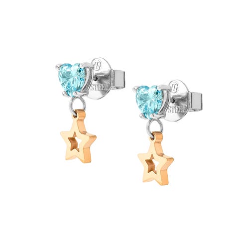 Principessina earrings, Light Blue, Star Stainless steel earrings with Light Blue Cubic Zirconia and Star pendant