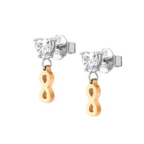 Principessina earrings, White, Infinity Stainless steel earrings with White Cubic Zirconia and Infinity pendant