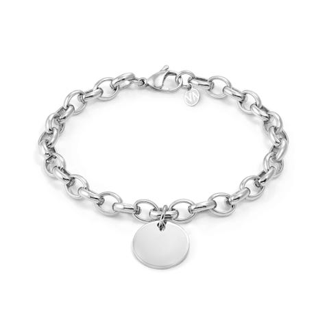 Sempre con Me bracelet, Circle pendant Stainless steel bracelet with pendant, can be engraved