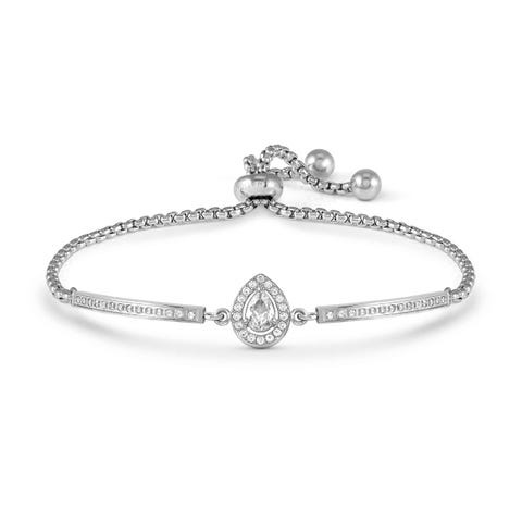 RoyalDream bracelet, Drop, white Crystals and CZ Stainless steel bracelet with white crystal pavé, PVD coloured details