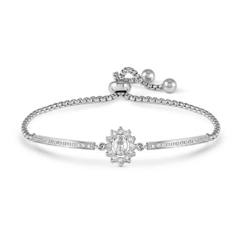 RoyalDream bracelet, Oval Cluster, white Crystals and CZ Stainless steel bracelet with white crystal pavé, PVD coloured details
