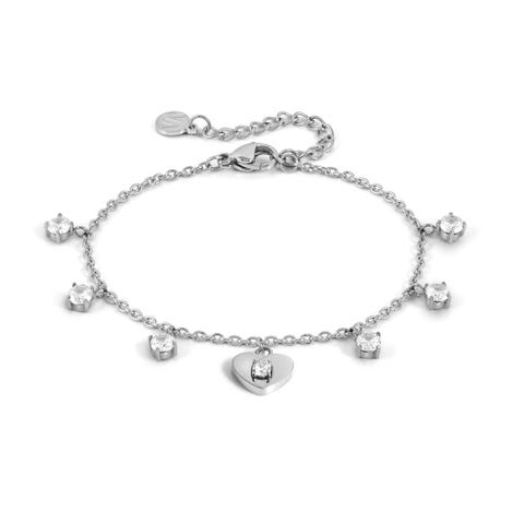 MySophie bracelet, Heart and CZ Stainless steel bracelet with Cubic Zirconia and pink PVD colour coated details