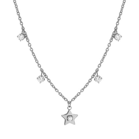 MySophie necklace, Star and CZ Stainless steel necklace with Cubic Zirconia and pink PVD colour coated details