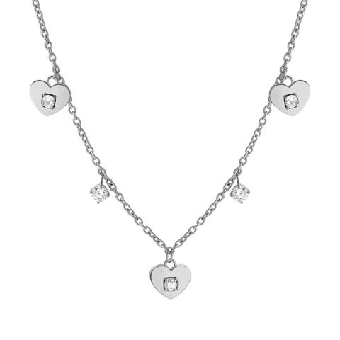 MySophie necklace, 3 Hearts and CZ Stainless steel necklace with Cubic Zirconia and pink PVD colour coated details
