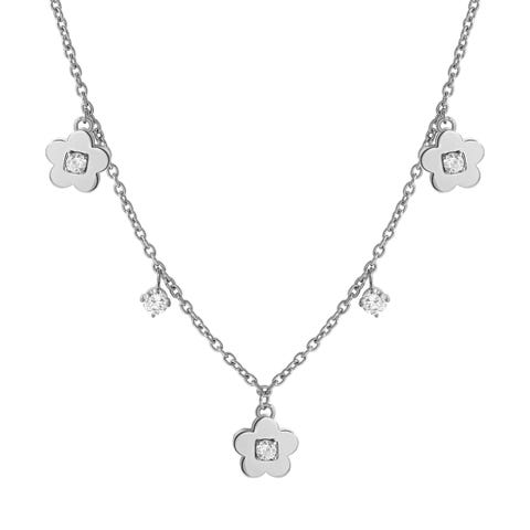 Collar MySophie con 3 Flores y Cubic Zirconia Collar en acero hipoalergénico con Cubic Zirconia y detalles con acabado en PVD rosa