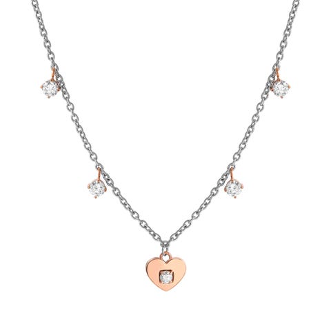 MySophie necklace, Heart and CZ Stainless steel necklace with Cubic Zirconia and pink PVD colour coated details
