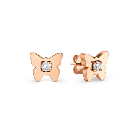 MySophie earrings, Butterfly and CZ Stainless steel earrings with Cubic Zirconia and pink PVD colour coated details