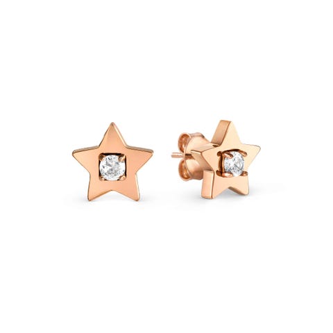 MySophie earrings, Star and CZ Stainless steel earrings with Cubic Zirconia and pink PVD colour coated details
