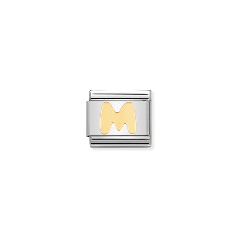 Link Composable Classic Lettera M Link in Acciaio con Lettere in Oro
