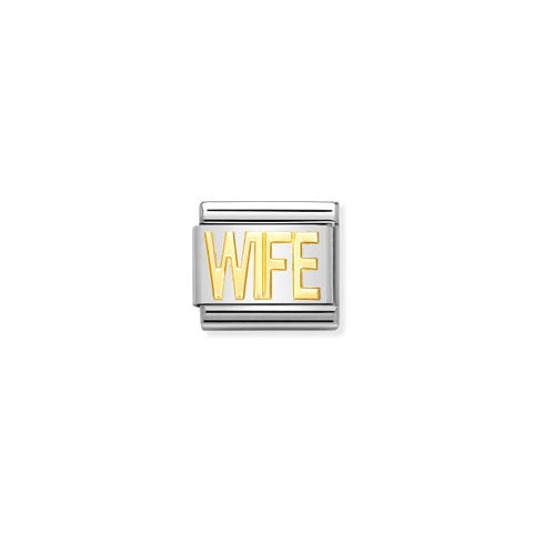 Composable Classic Link WIFE in bonded yellow gold WIFE Writing Link in bonded yellow gold and stainless steel