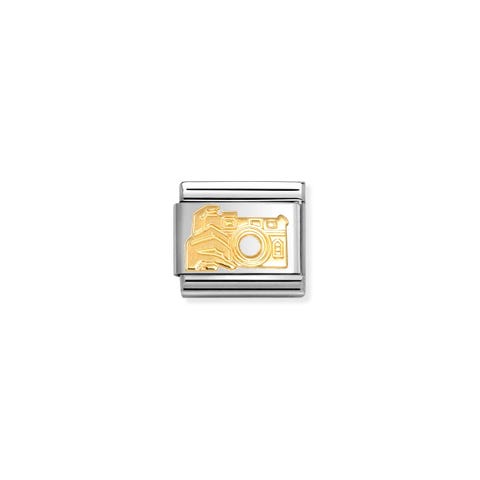 Composable Classic Link, Camera Stainless steel and bonded yellow gold Link with symbol