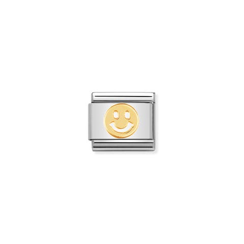 Composable Classic Link Smile Link in Edelstahl mit Emoticon 750er Gelbgold