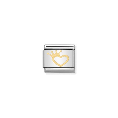 Composable Classic Link Herz mit Krone Link in Edelstahl mit Herzsymbol in 750er Gelbgold
