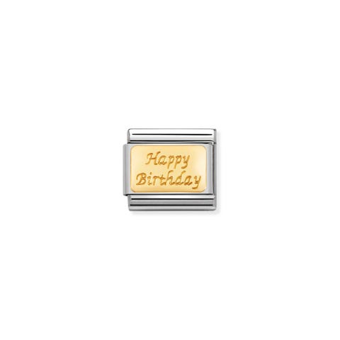 Link Composable Classic Happy Birthday Link in Oro 750 con scritta incisa