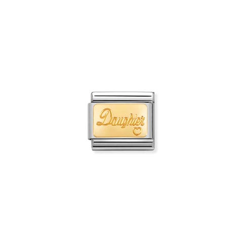 Composable Classic Link gold Daughter Link in stainless steel and bonded yellow gold writing.