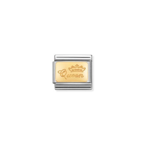 Composable Classic Link mit Schriftzug Queen Link mit “Queen” Schrift in Edelstahl und 750er Gold