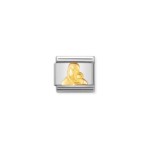 Composable Classic Link Virgin Mary with Child in Gold Link in bonded yellow gold with Famous Italian Artwork