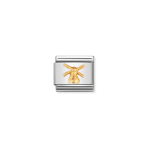 Link Composable Classic Mulino a Vento Link in Acciaio con simbolo dell'Olanda in Oro 750