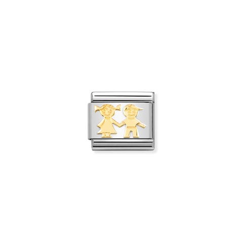 Composable Link, Sister and Brother Link with family symbol in 18K gold
