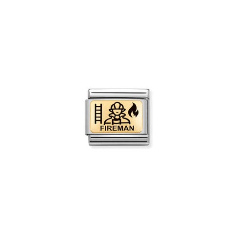 Composable Classic Link Fireman Link in stainless steel and gold with FIREMAN symbol