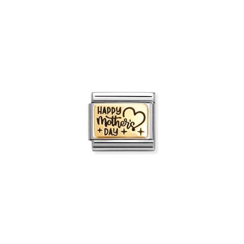 Composable Classic Link, Gold HAPPY MOTHER’S DAY Stainless steel Link with yellow bonded gold and text