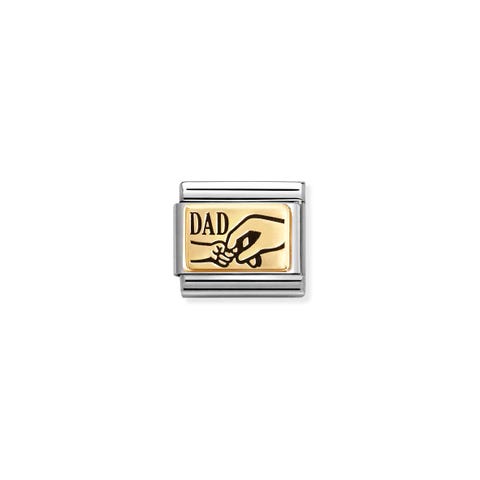 Composable Classic Link, DAD with Hands Stainless steel Link with bonded yellow gold and text