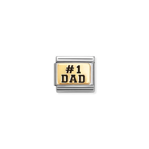 Composable Classic Link, #1 DAD Stainless steel Link with text on bonded yellow gold plate