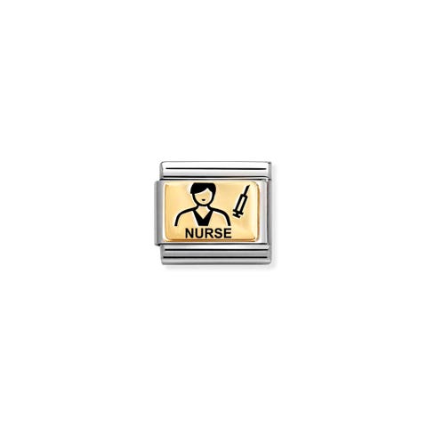 Composable Classic Link NURSE Male Stainless steel link with plate in bonded yellow gold
