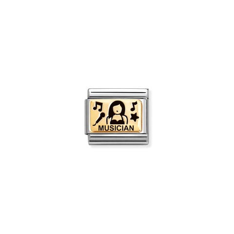Composable Classic Link MUSICIAN Female Link in stainless steel, bonded yellow gold and black enamel