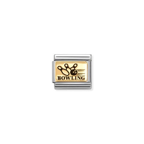 Composable Classic Link, BOWLING Stainless steel Link in yellow gold with black engraving