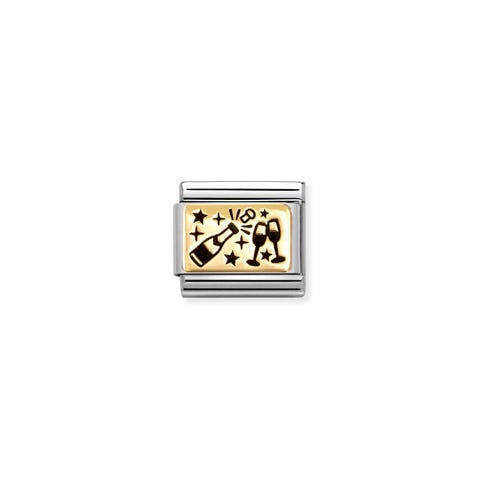 Composable Classic Link, Champagne Glasses Stainless steel Link with yellow gold an black engraving
