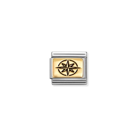 Link Composable Classic rose des vents en noir Link en acier et or jaune avec rose des vents en noir