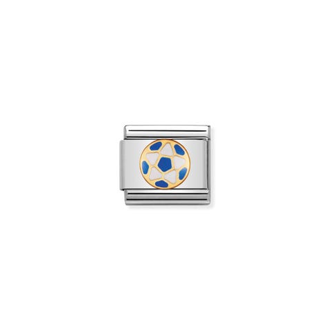 Composable Classic Link white and blue Football Stainless steel and gold My Football Team Link