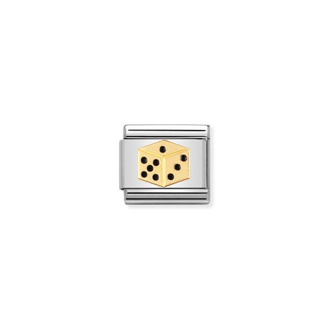 Link Composable Classic Dado in Smalto Link con simbolo da gioco in Acciaio e Oro750